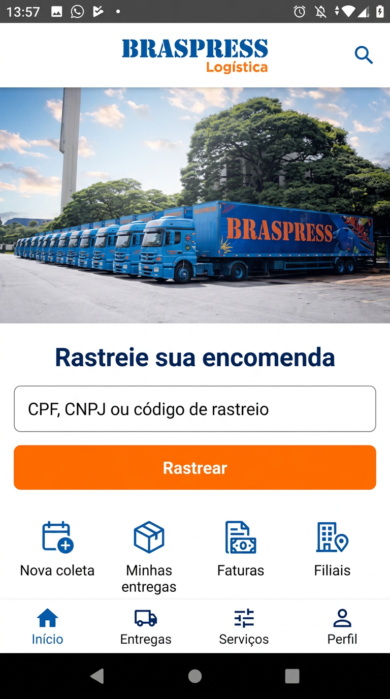 Tela de rastreamento com a frota da Braspress
